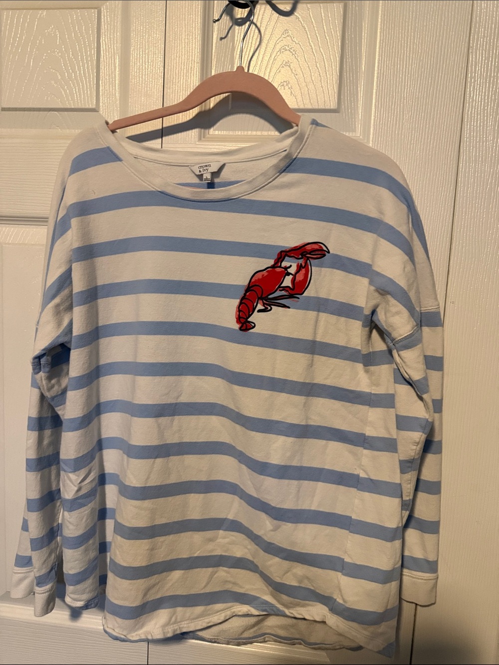 crown & ivy Blue and White Striped women’s long sleeve top